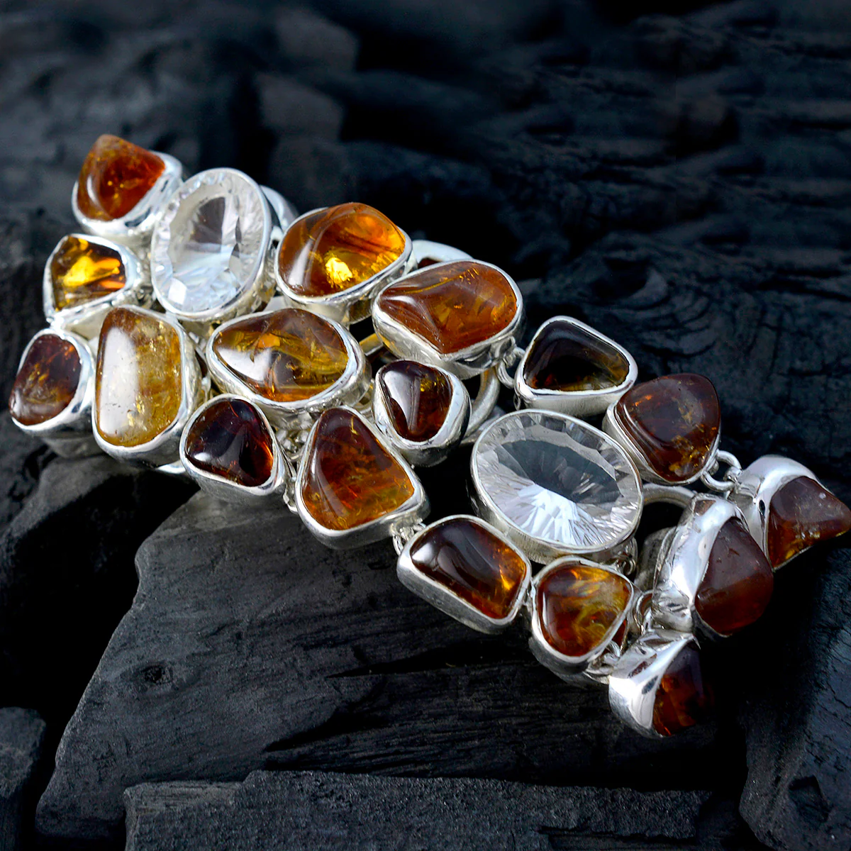 Amber Bank Holiday Chunky Brown Sterling Silver Links Bracelet - Image 4