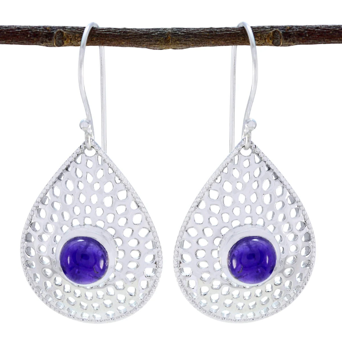 Amethyst African Bianca Solitaire Dangle Purple Silver Earring