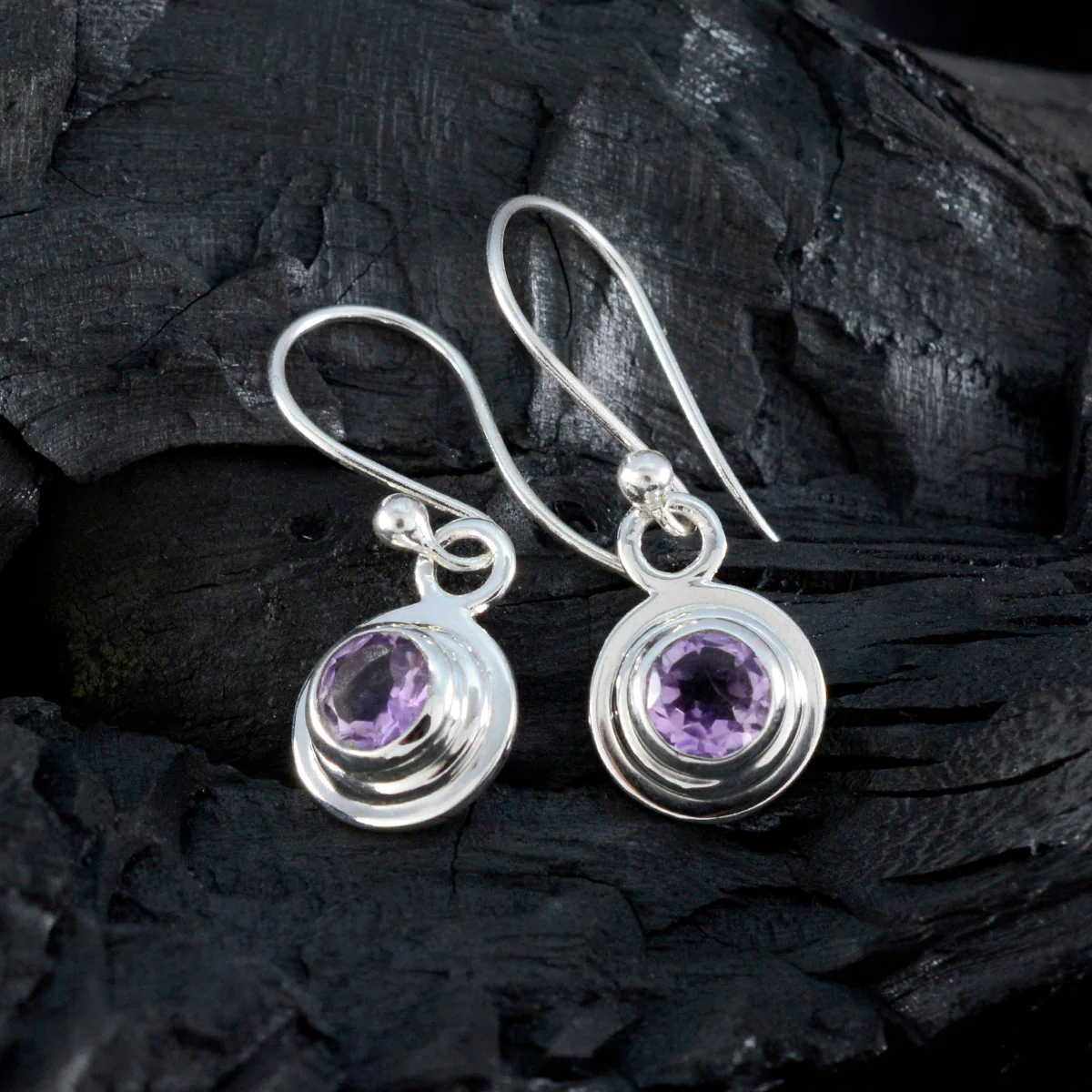 Amethyst African Chen Solitaire Stud Purple Sterling Silver Earring - Image 2
