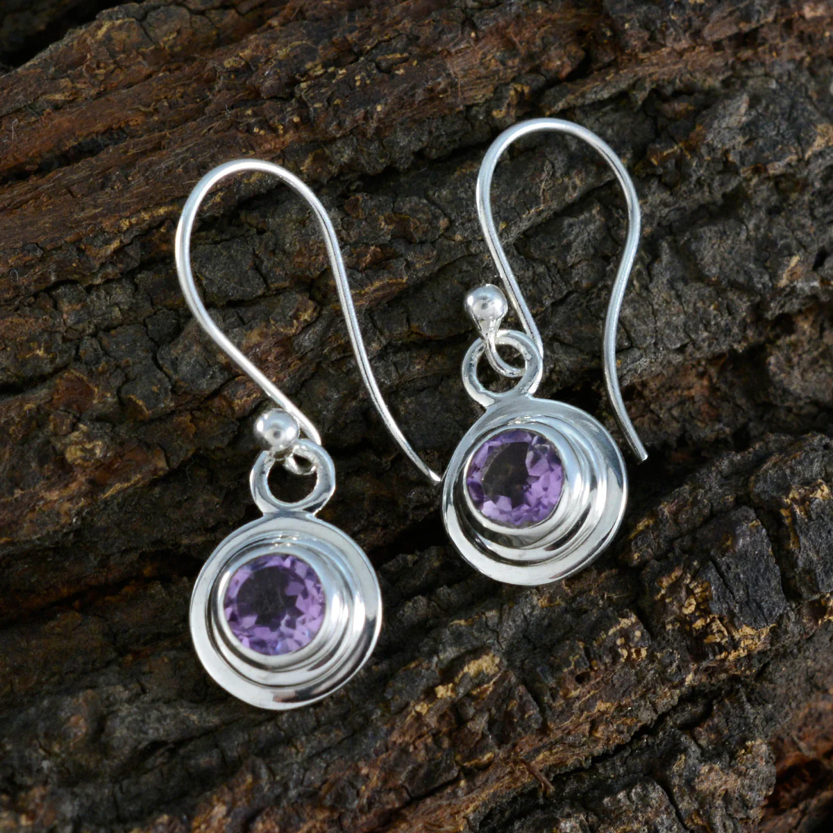 Amethyst African Chen Solitaire Stud Purple Sterling Silver Earring - Image 3