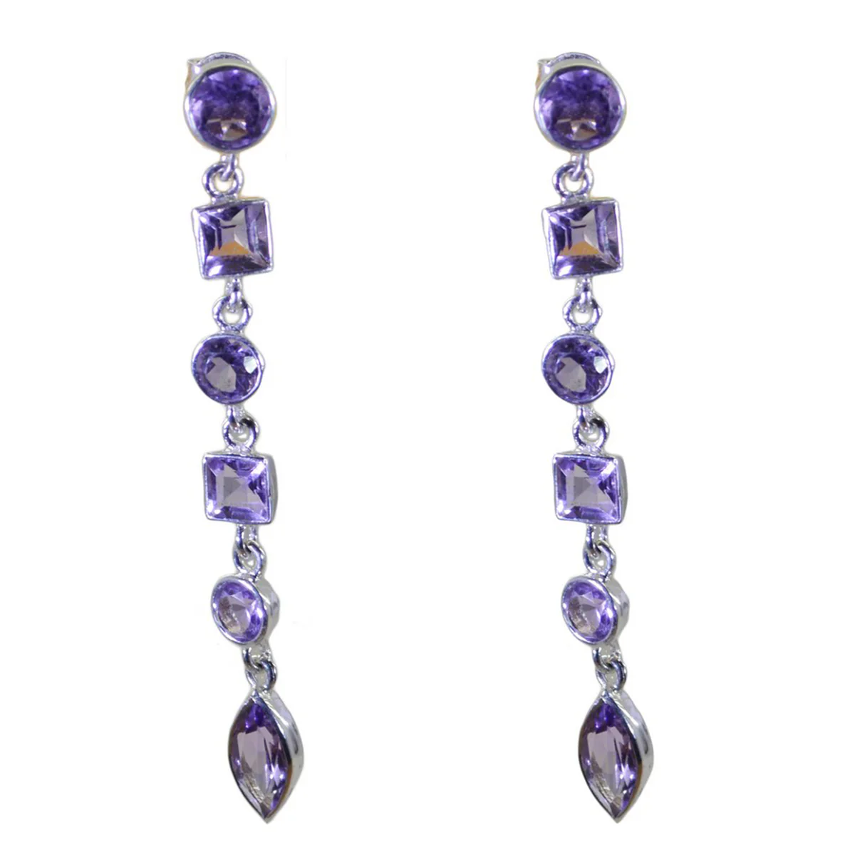 Amethyst African Hana multiple Dangle Purple 92.5 Silver Earring