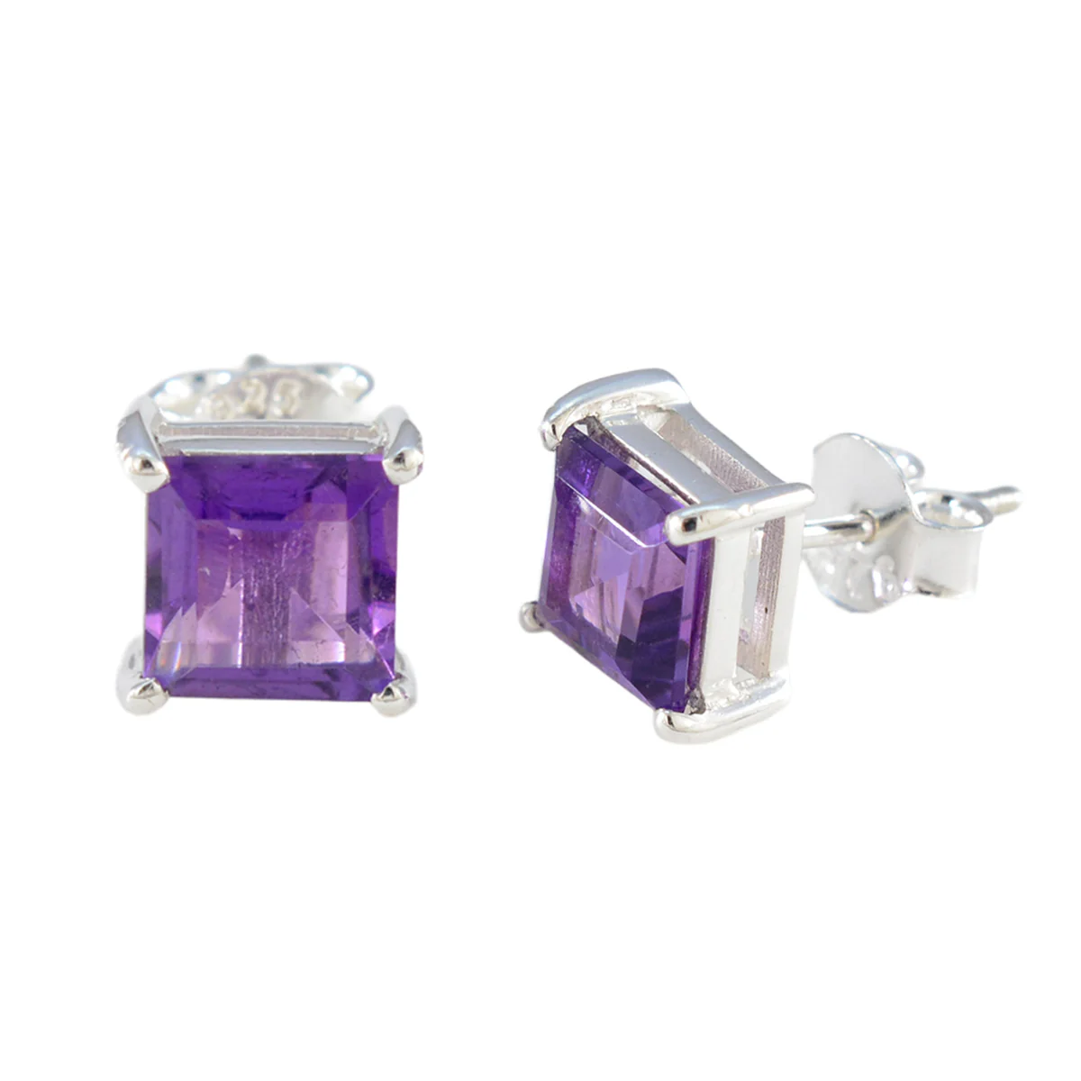 Amethyst American Aiko Solitaire Stud Purple Silver Earring - Image 2