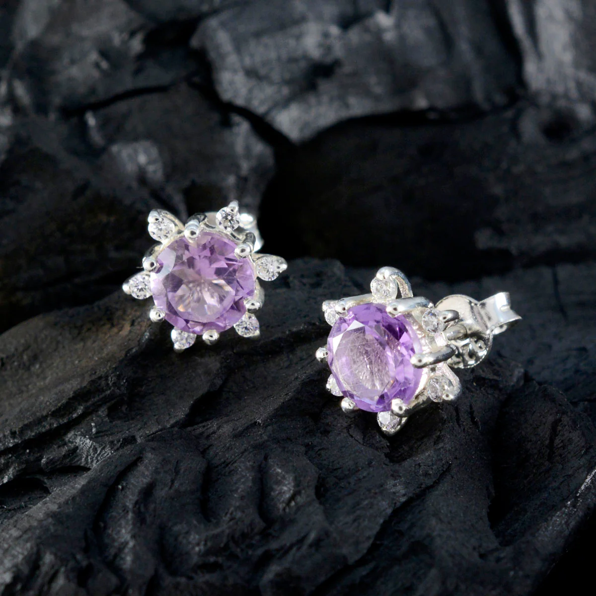Amethyst American Ivy multiple Stud Purple 92.5 Silver Earring - Image 4