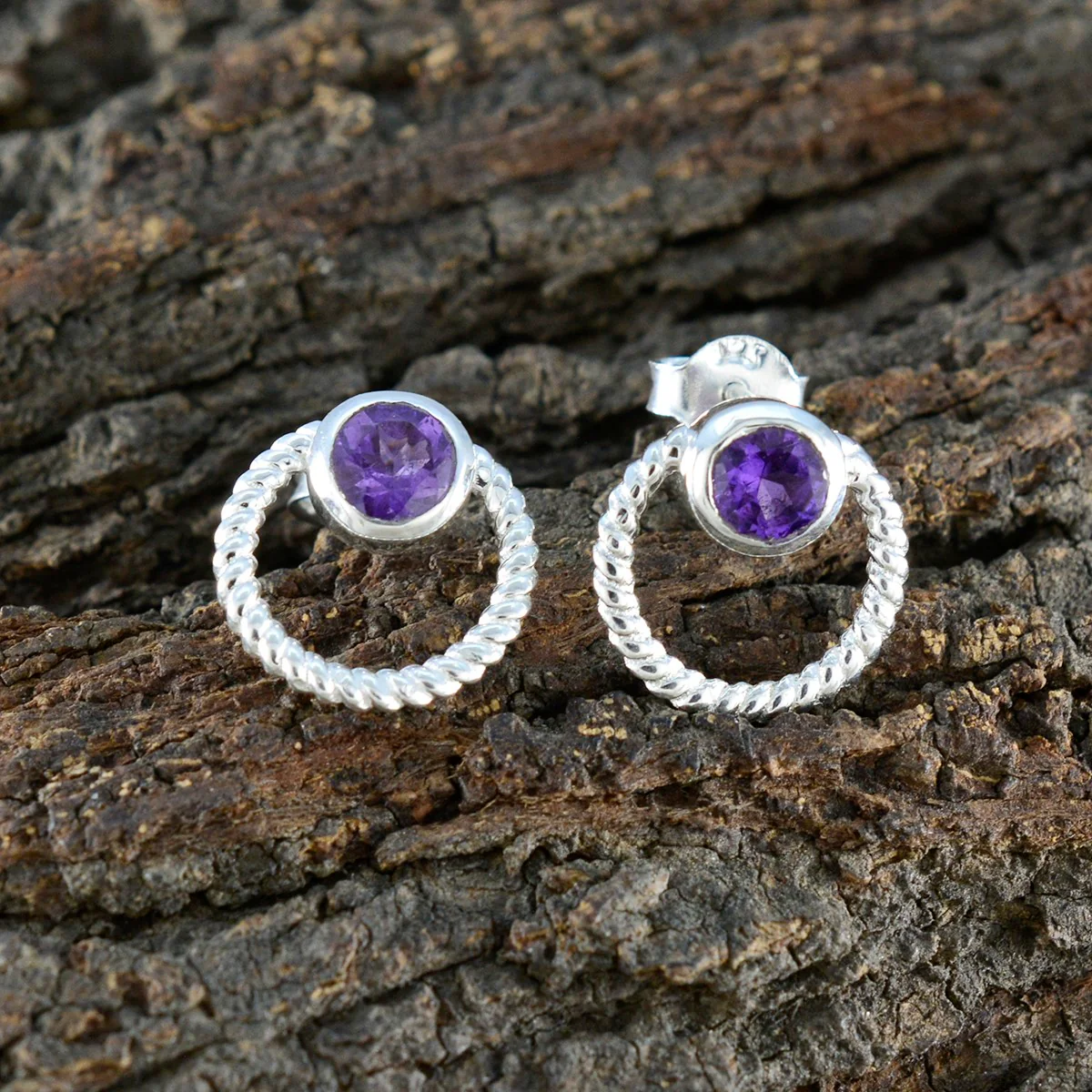 Amethyst American Meei Solitaire Stud Purple 925 Silver Earring - Image 4