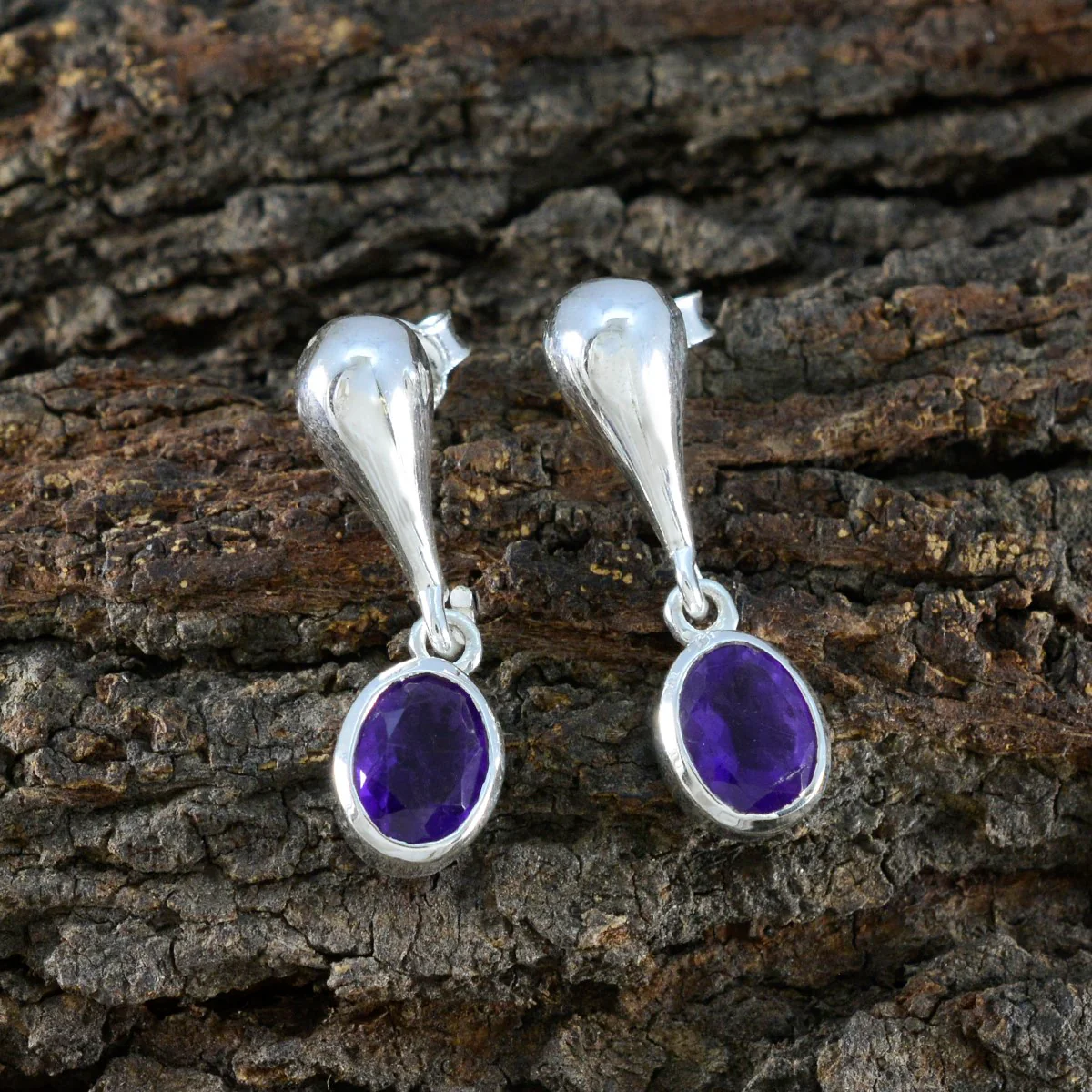 Amethyst American Riley Solitaire Stud Purple 925 Silver Earring - Image 2