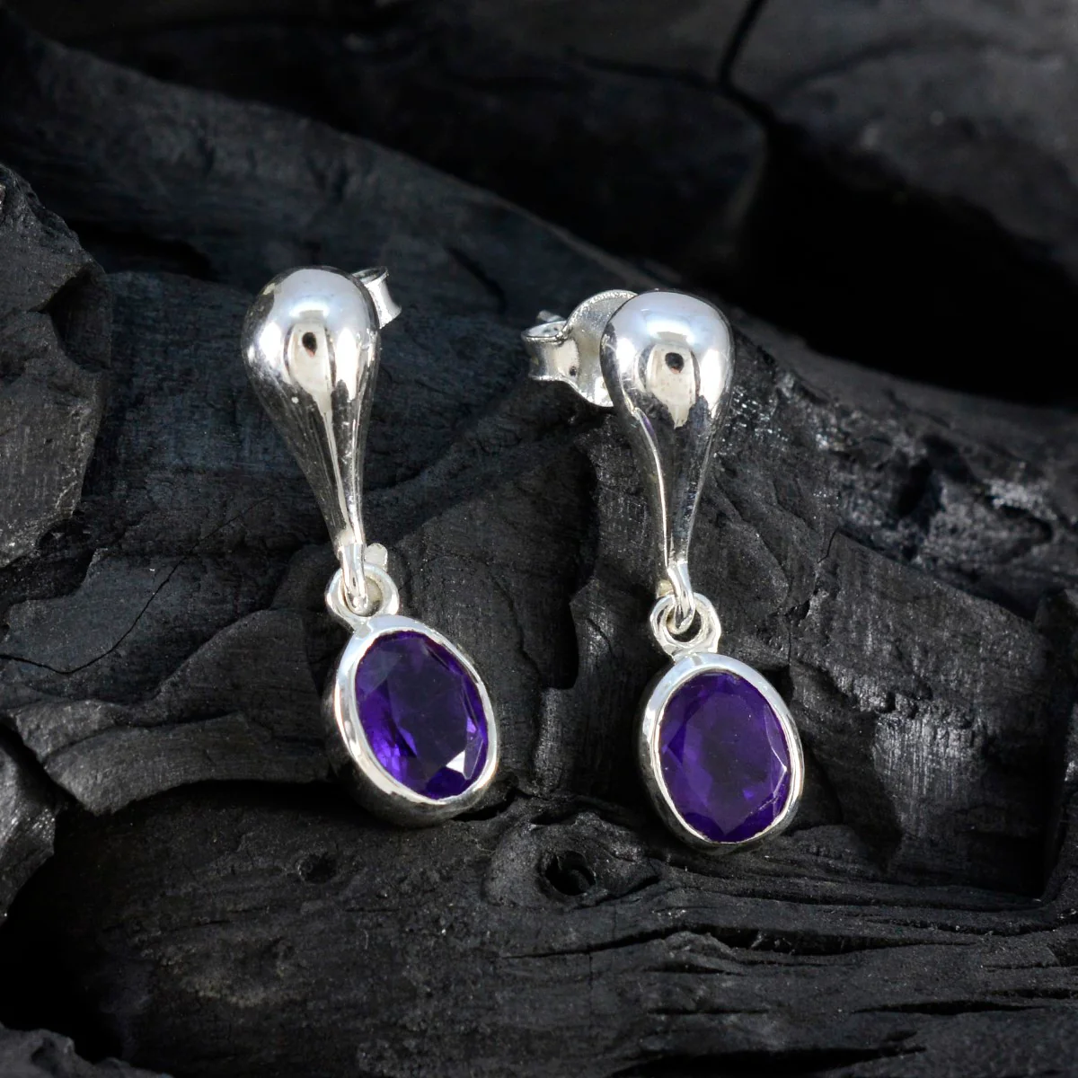 Amethyst American Riley Solitaire Stud Purple 925 Silver Earring - Image 3