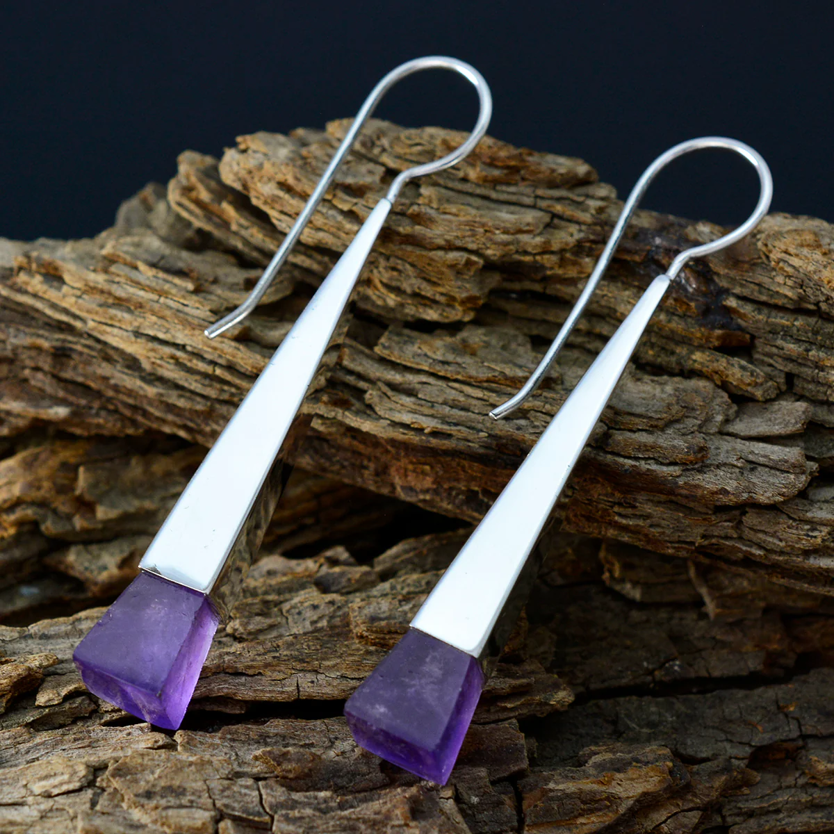Amethyst American Zoey Solitaire Dangle Purple 92.5 Silver Earring - Image 3