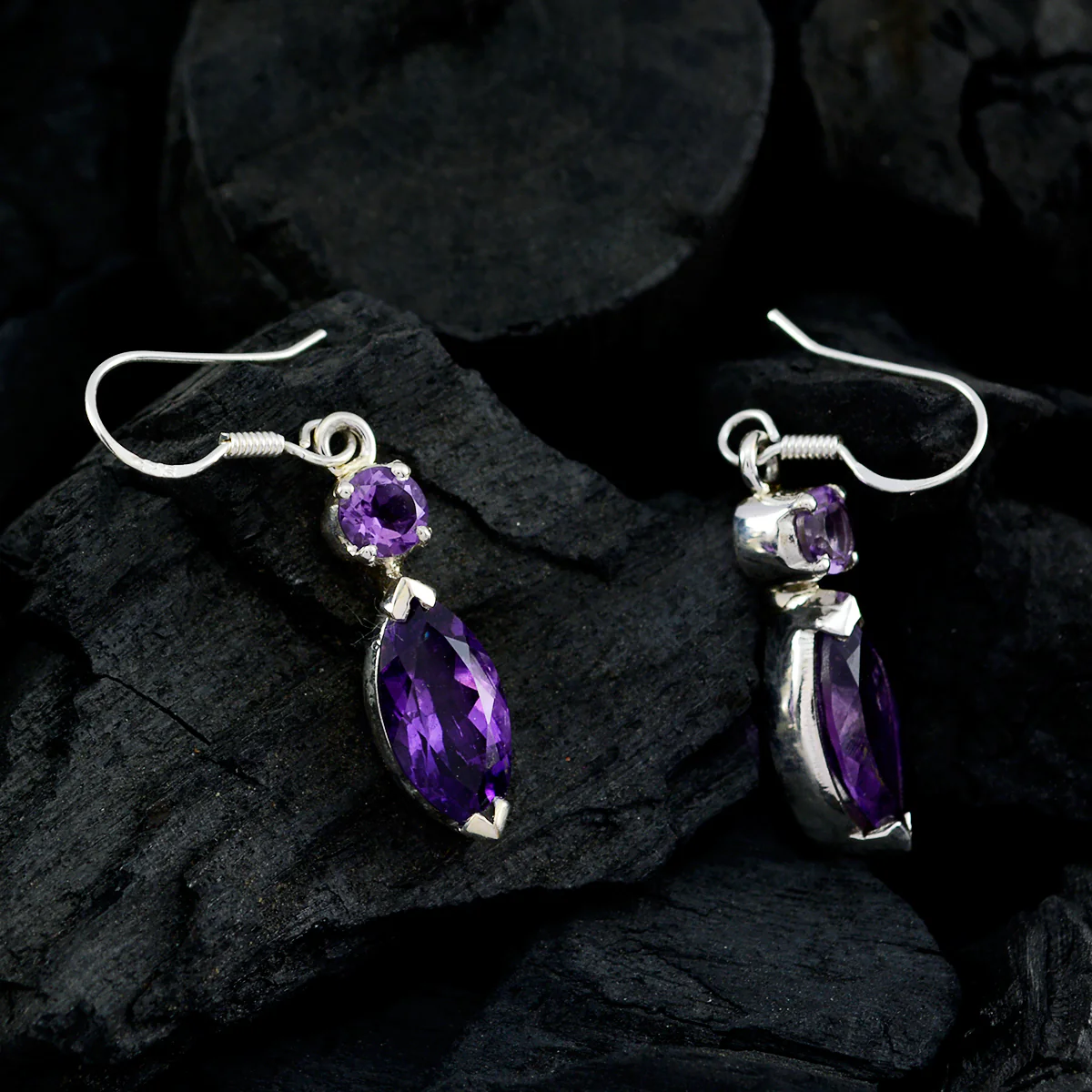 Amethyst Australian Ying multiple Dangle Purple 925 Silver Earring - Image 2