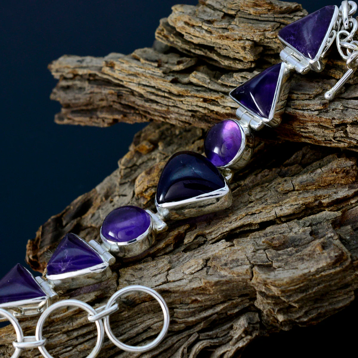 Amethyst Beginning of Hanukkah Mid-weight Purple 925 Silver Links Bracelet - Image 3