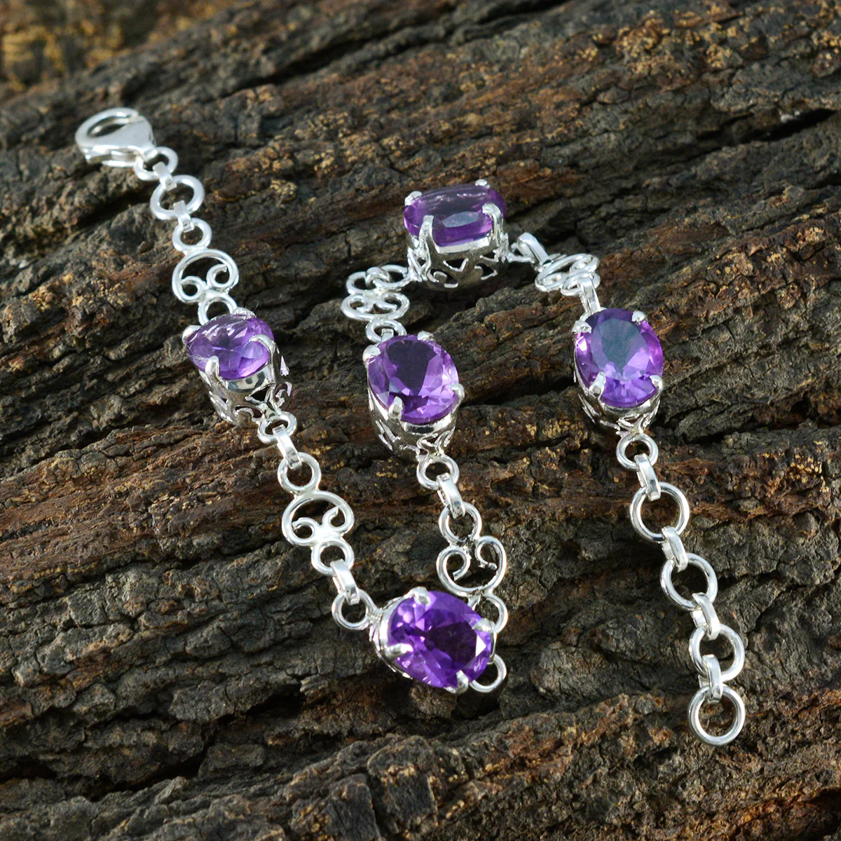 Amethyst Black Friday Featherlight Purple 925 Silver Links Bracelet - Image 4