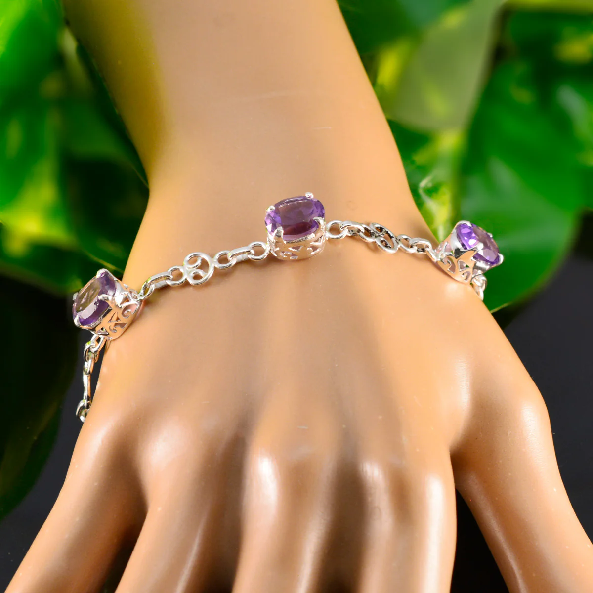 Amethyst Black Friday Featherlight Purple 925 Silver Links Bracelet - Image 6