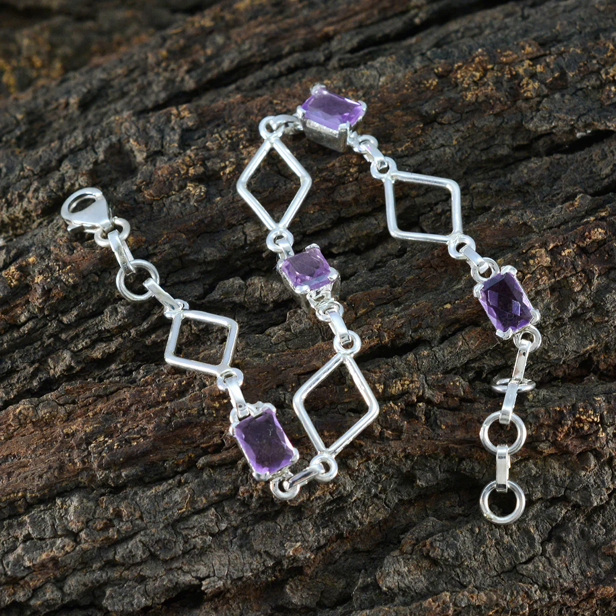 Amethyst Burger Day Whisper-thin Purple Silver Links Bracelet - Image 4