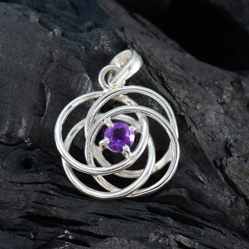 Amethyst Delicate German 925 Silver Solitaire Teresa Filigree Purple Pendant Jewelry - Image 4