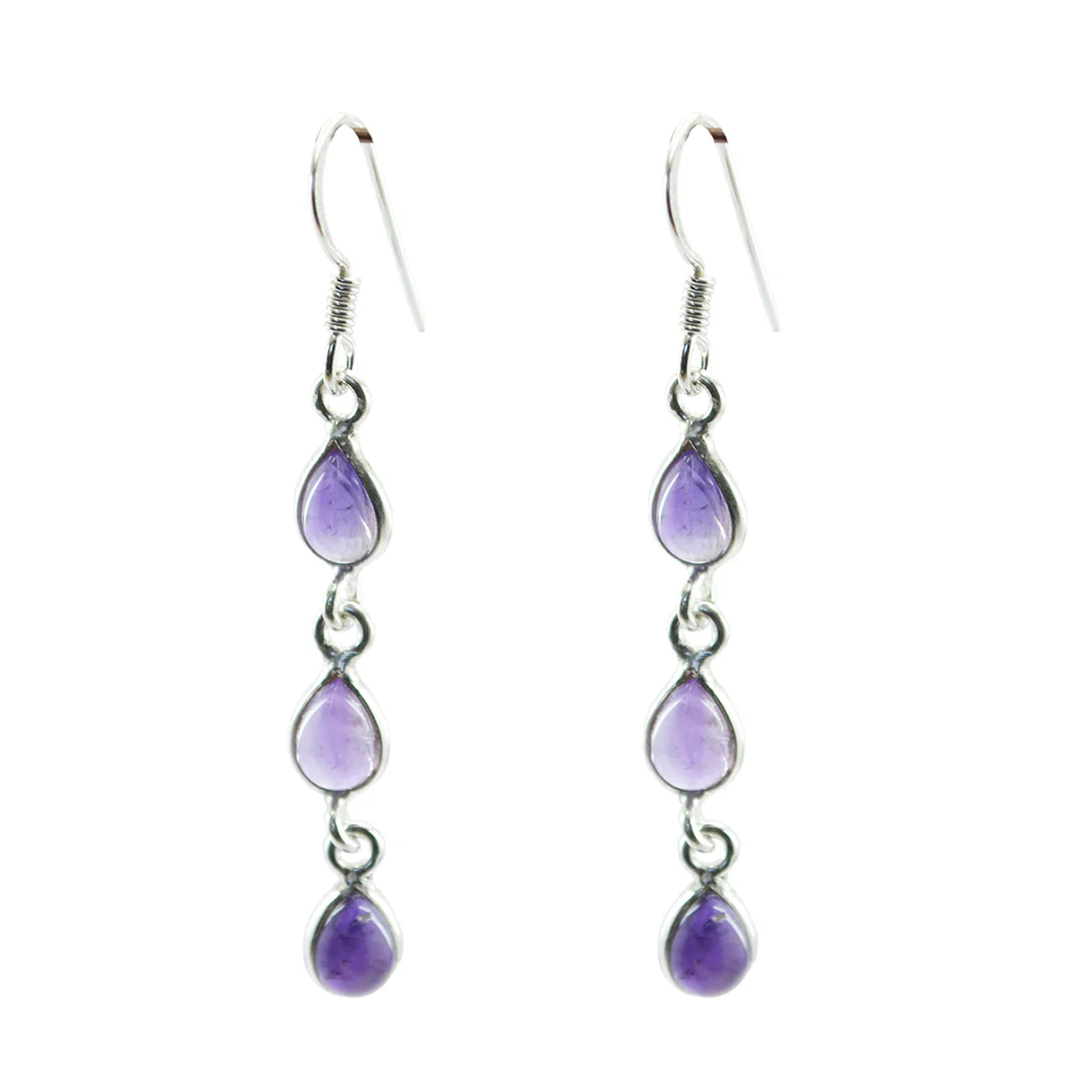 Amethyst Egyptian Hina multiple Dangle Purple Sterling Silver Earring