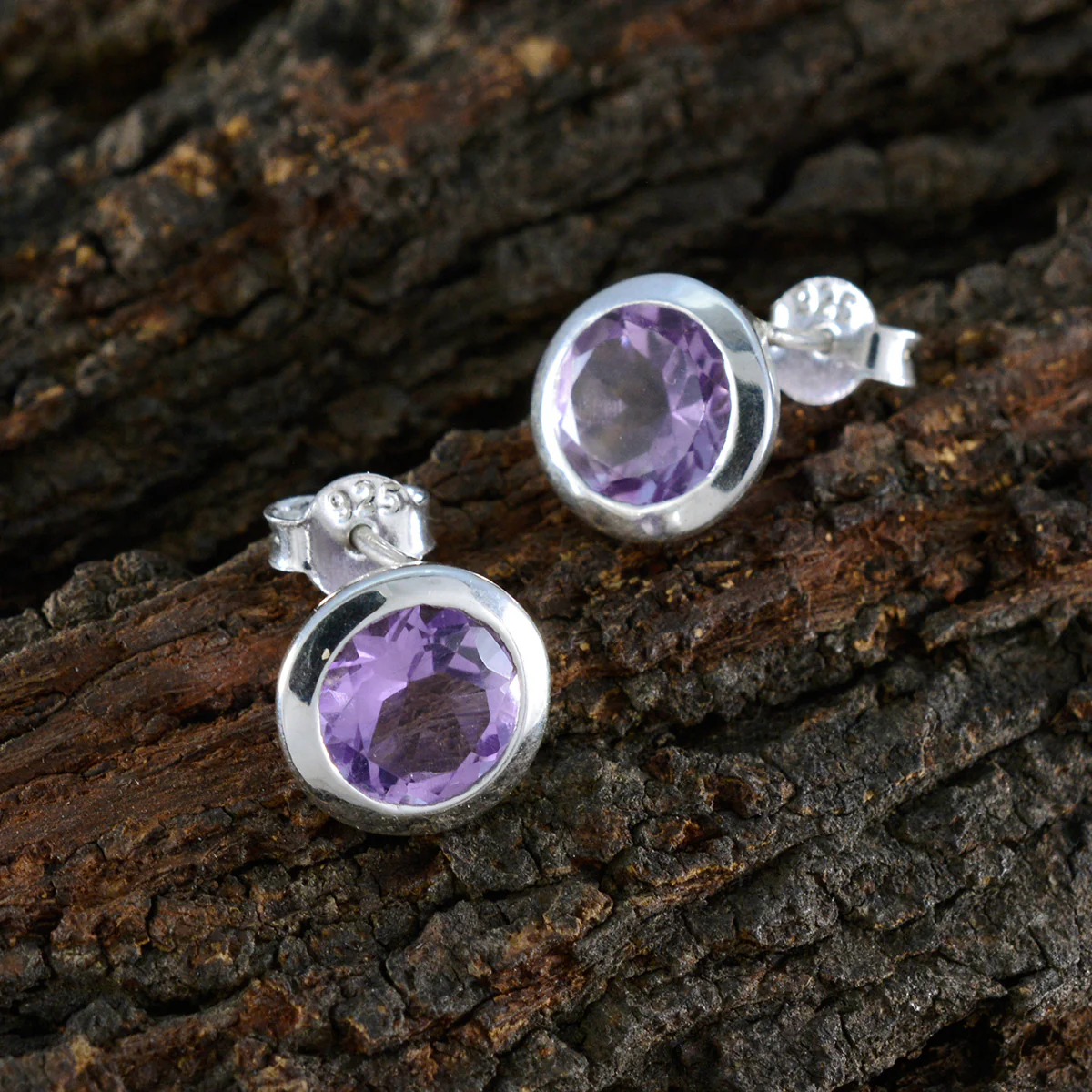 Amethyst Egyptian Sakura Solitaire Stud Purple 92.5 Silver Earring - Image 3