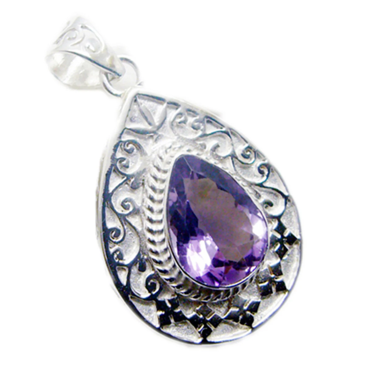 Amethyst Essential Italian 92.5 Silver Solitaire Clara Filigree Purple Pendant Jewellery - Image 2