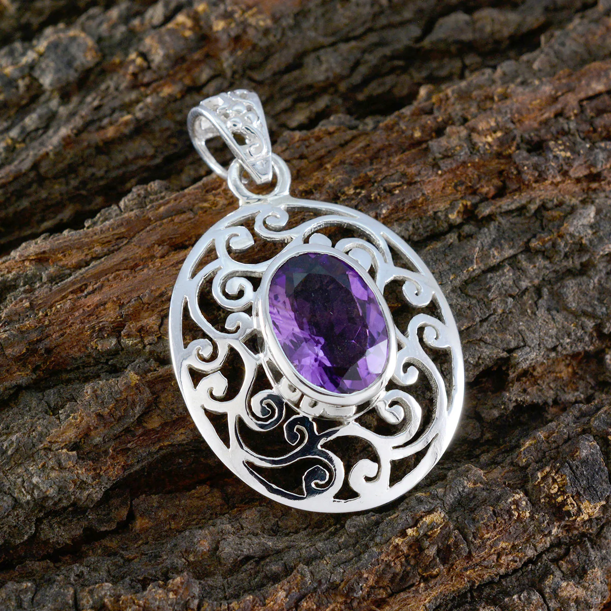 Amethyst Eye-catching Italian 925 Silver Solitaire Lea Art-Deco Purple Pendant Jewelry - Image 3