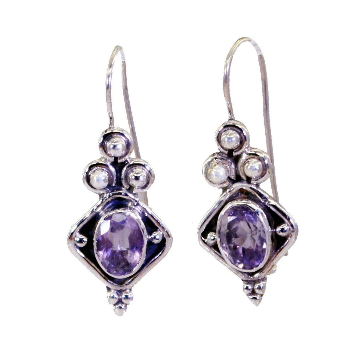 Amethyst French Eva multiple Dangle Purple Sterling Silver Earring