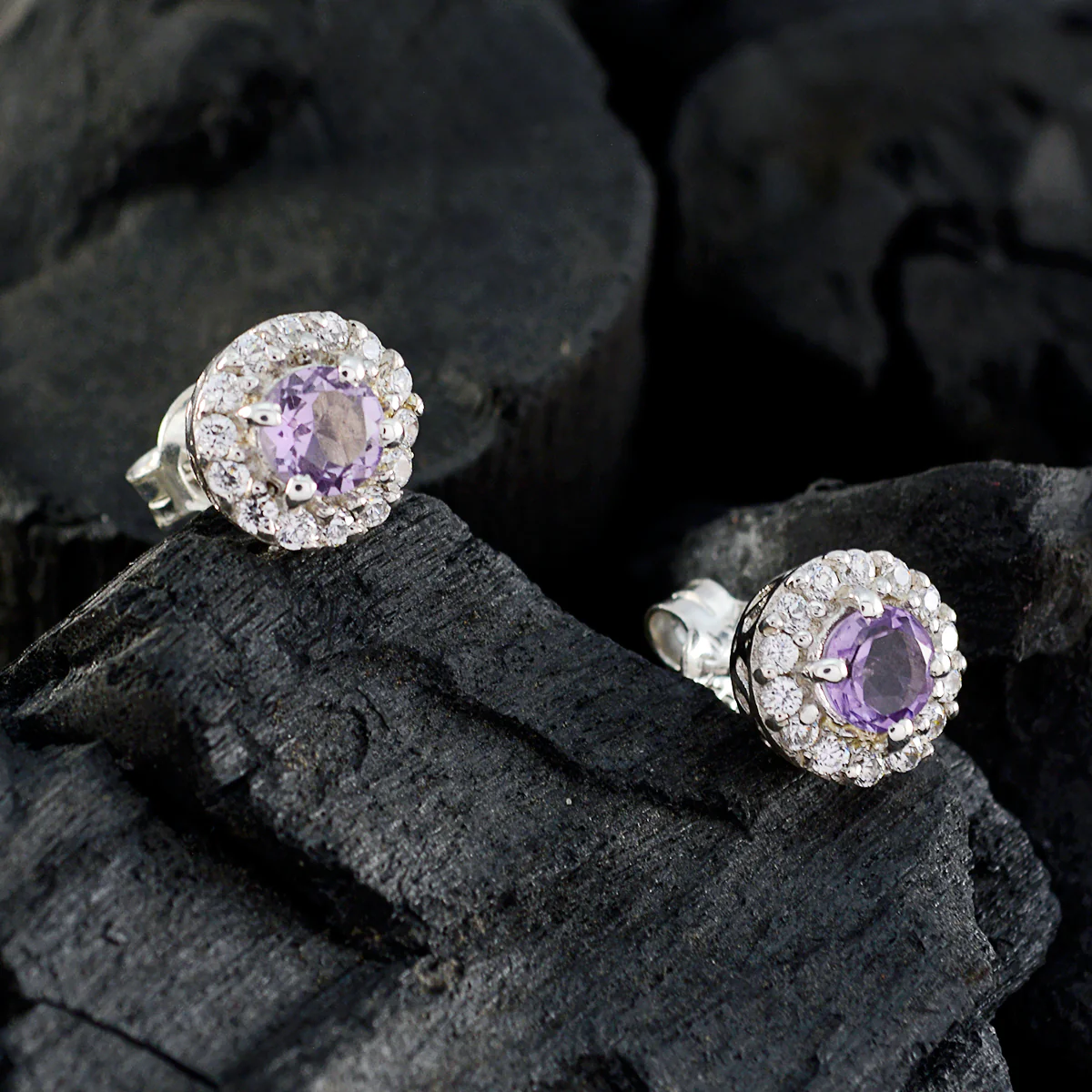 Amethyst French Isabella multiple Stud Purple Sterling Silver Earring - Image 2