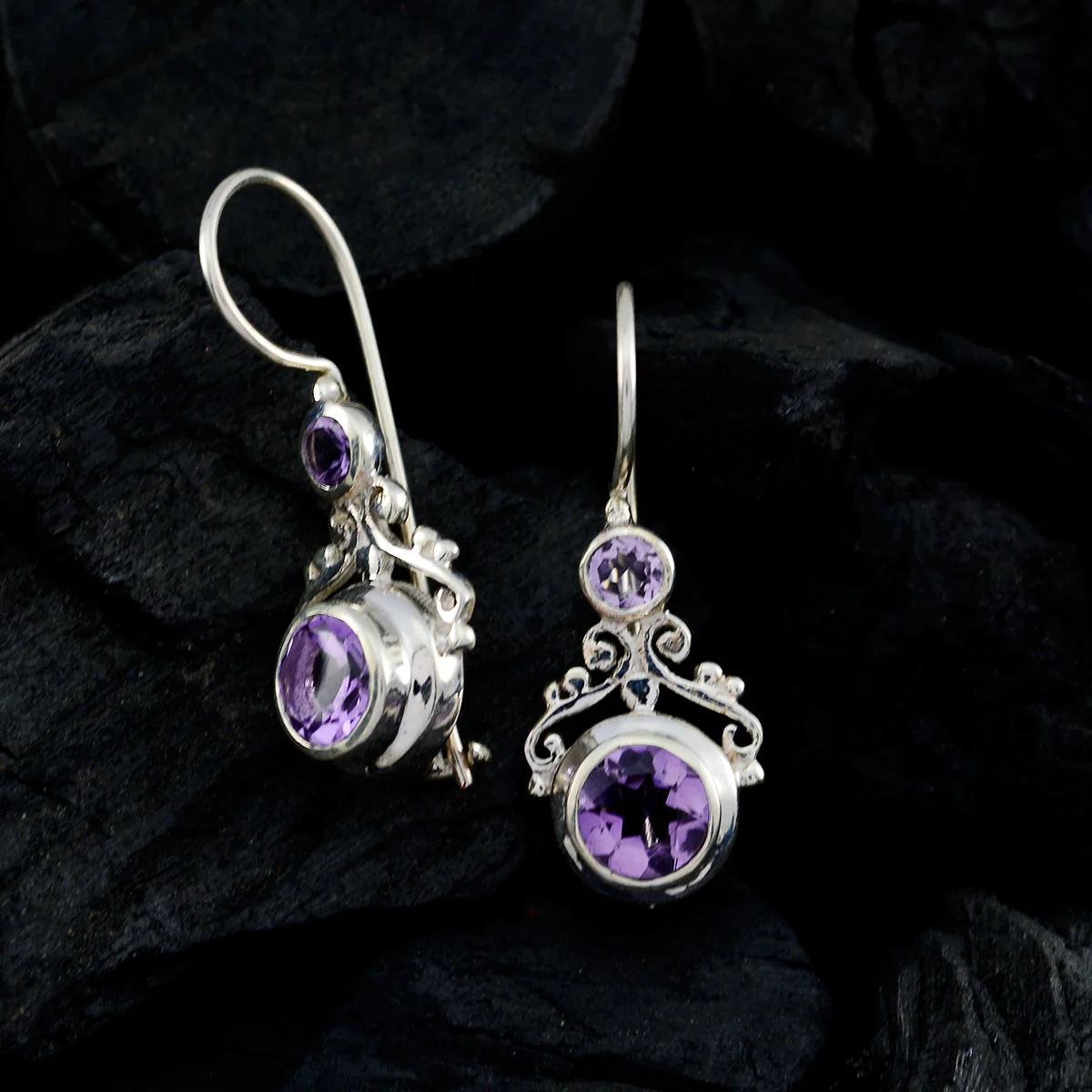 Amethyst French Pauline multiple Dangle Purple Sterling Silver Earring - Image 2