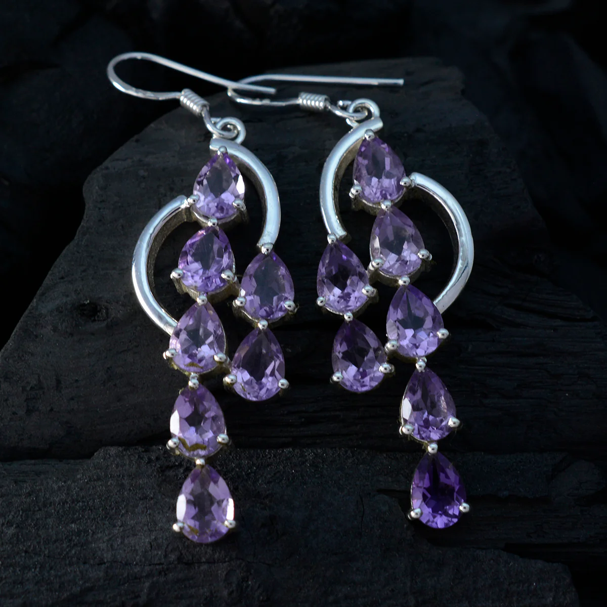 Amethyst German Alina multiple Dangle Purple Silver Earring - Image 2