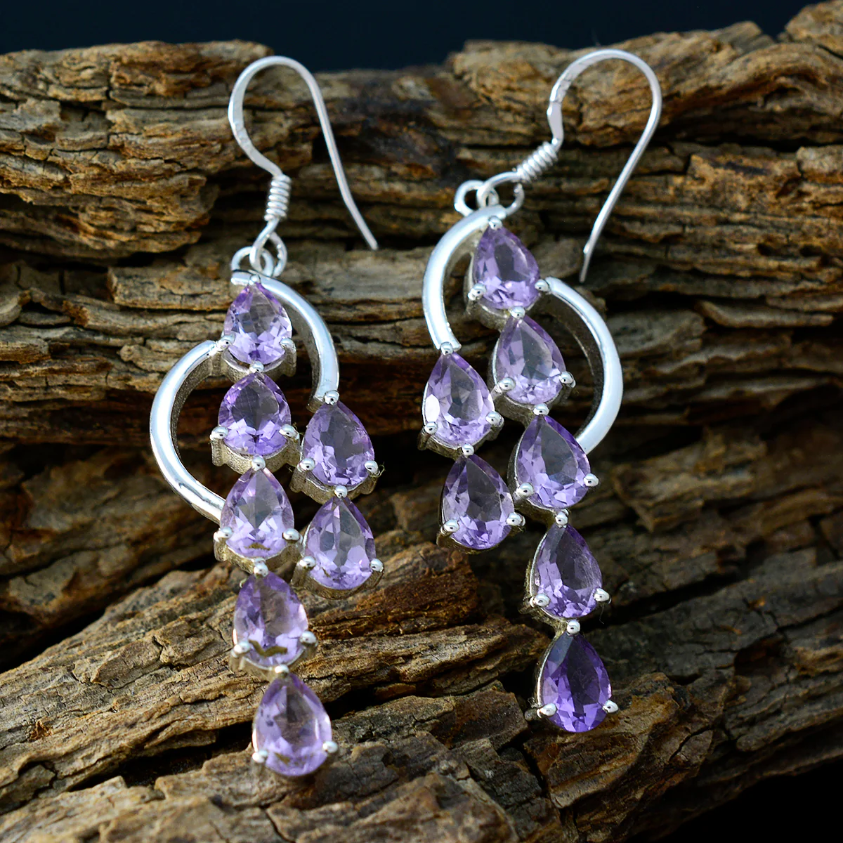 Amethyst German Alina multiple Dangle Purple Silver Earring - Image 3
