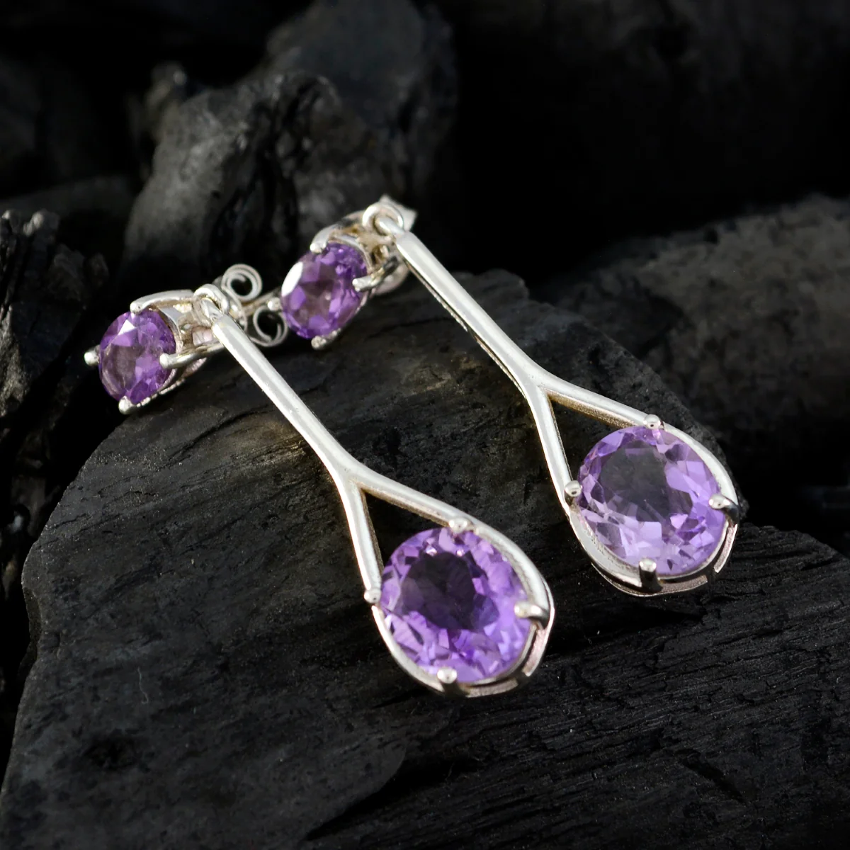 Amethyst German Ines multiple Stud Purple Sterling Silver Earring - Image 2
