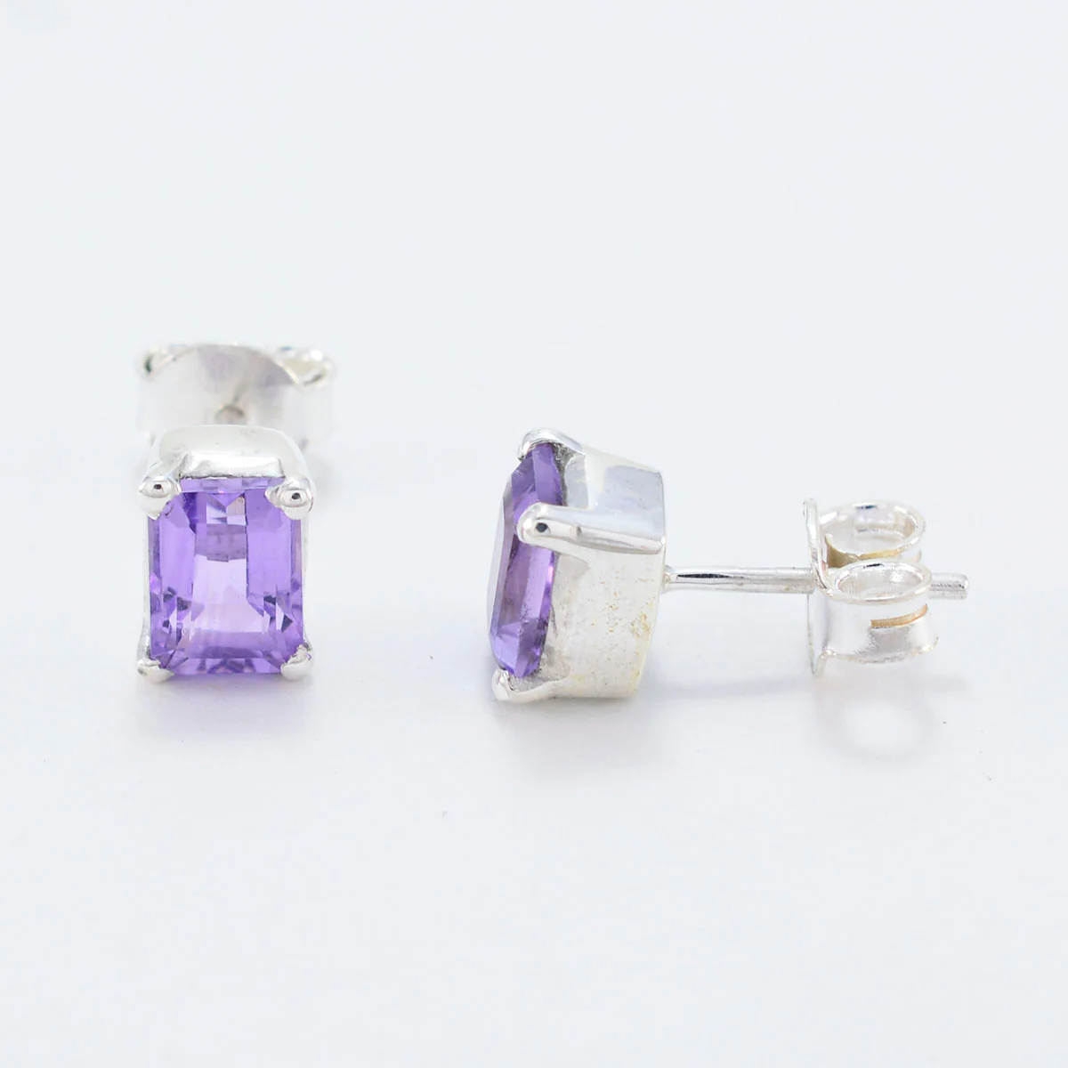 Amethyst German Tereza Solitaire Stud Purple 92.5 Silver Earring - Image 2