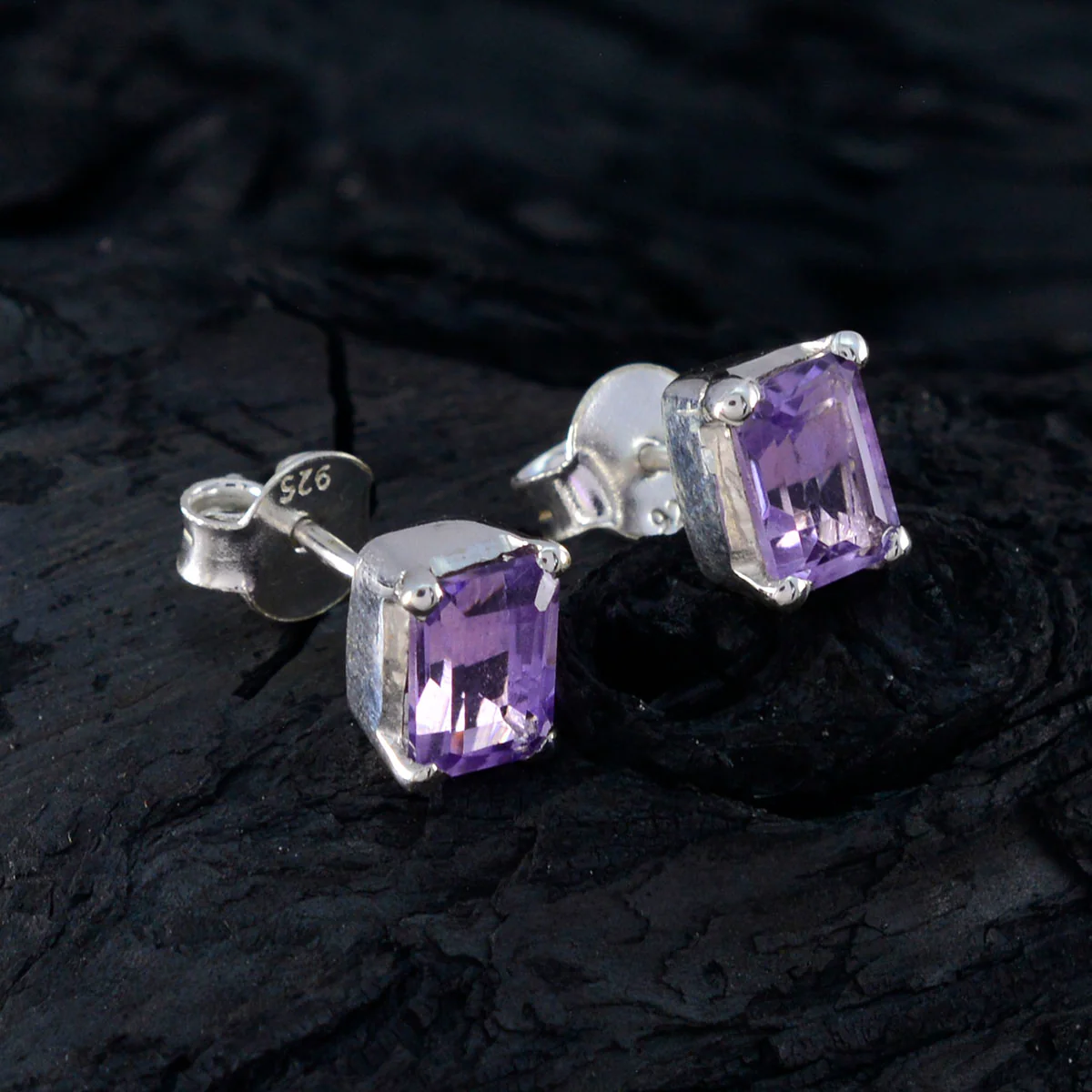 Amethyst German Tereza Solitaire Stud Purple 92.5 Silver Earring - Image 4