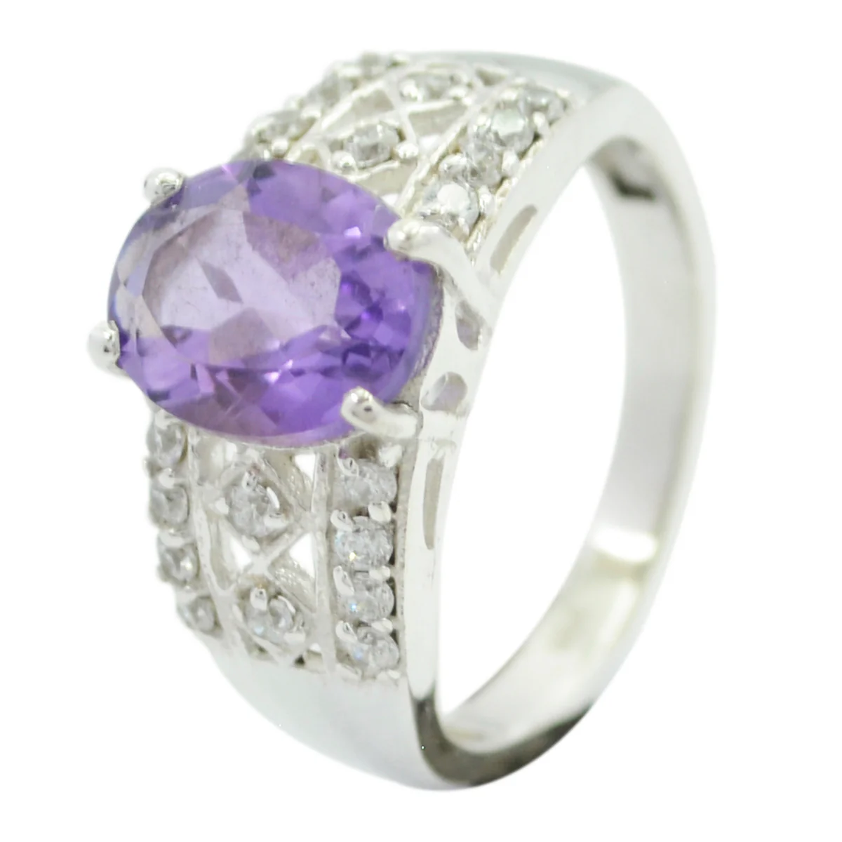 Amethyst Halo African 92.5 Silver Purple Gems Classic Boho Ring Jewellery - Image 3