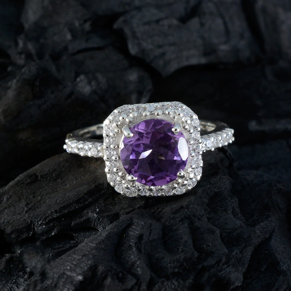 Amethyst Halo African 925 Silver Purple Gems Tiny Love Ring Jewellery - Image 5