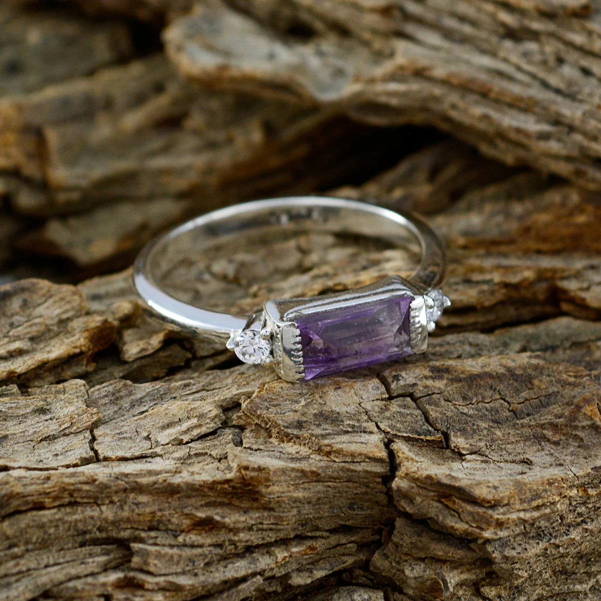 Amethyst Halo American 92.5 Silver Purple Gemstone Delicate Trendy Ring Jewellery - Image 3