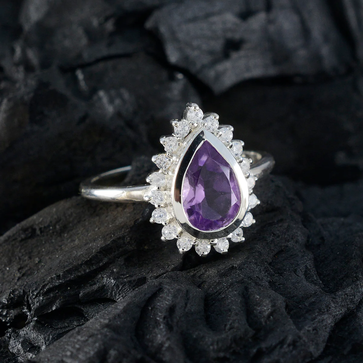 Amethyst Halo American 92.5 Silver Purple Gemstone Whisper-thin Glamorous Ring Jewellery - Image 4