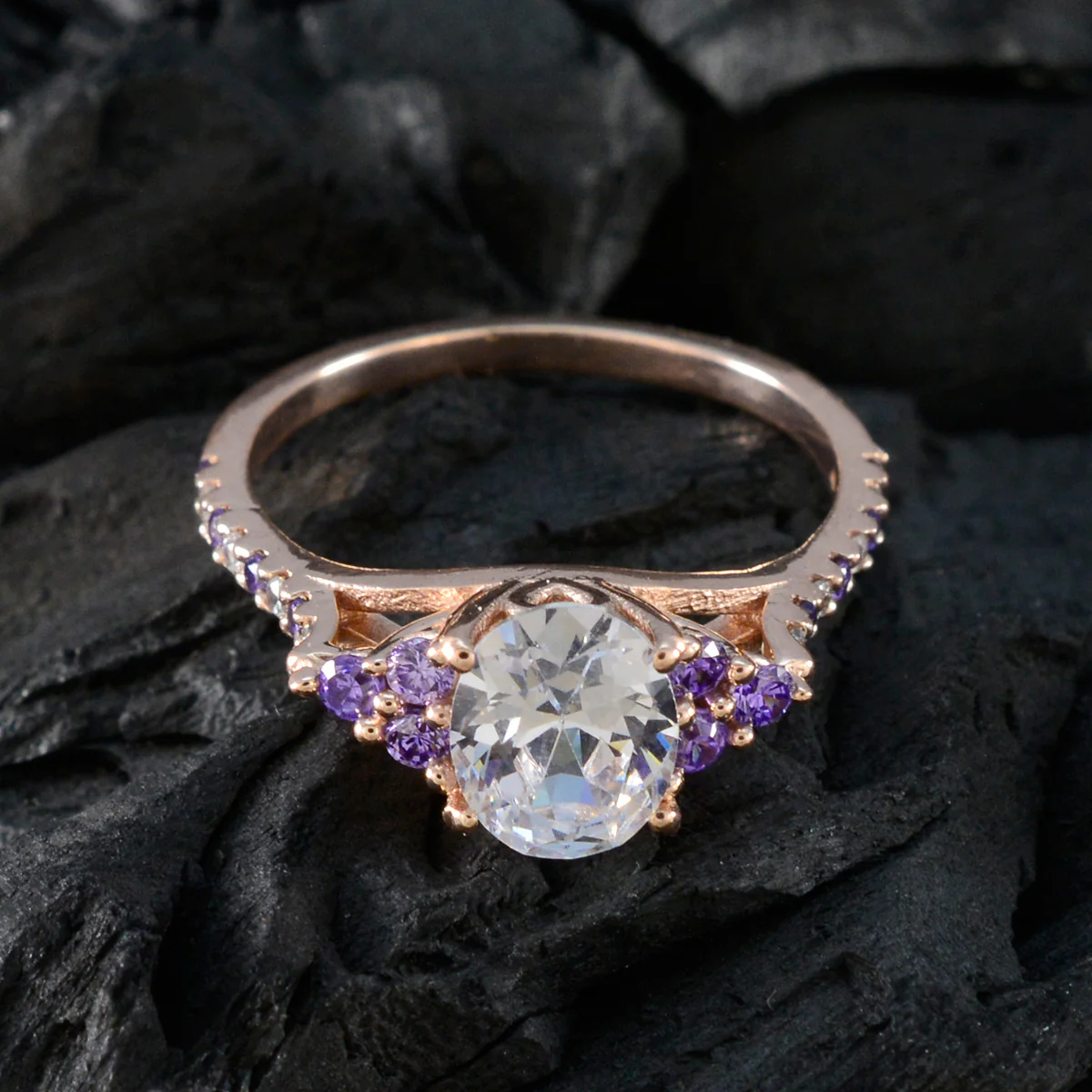 Amethyst Halo American 925 Silver Purple Gemstone Delicate Trendy Ring Jewellery - Image 4