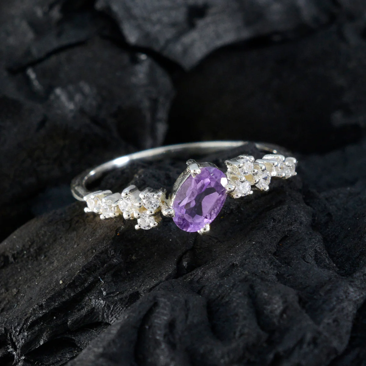Amethyst Halo American 925 Sterling Silver Purple Gems Elegant Modern Ring Jewelry - Image 4