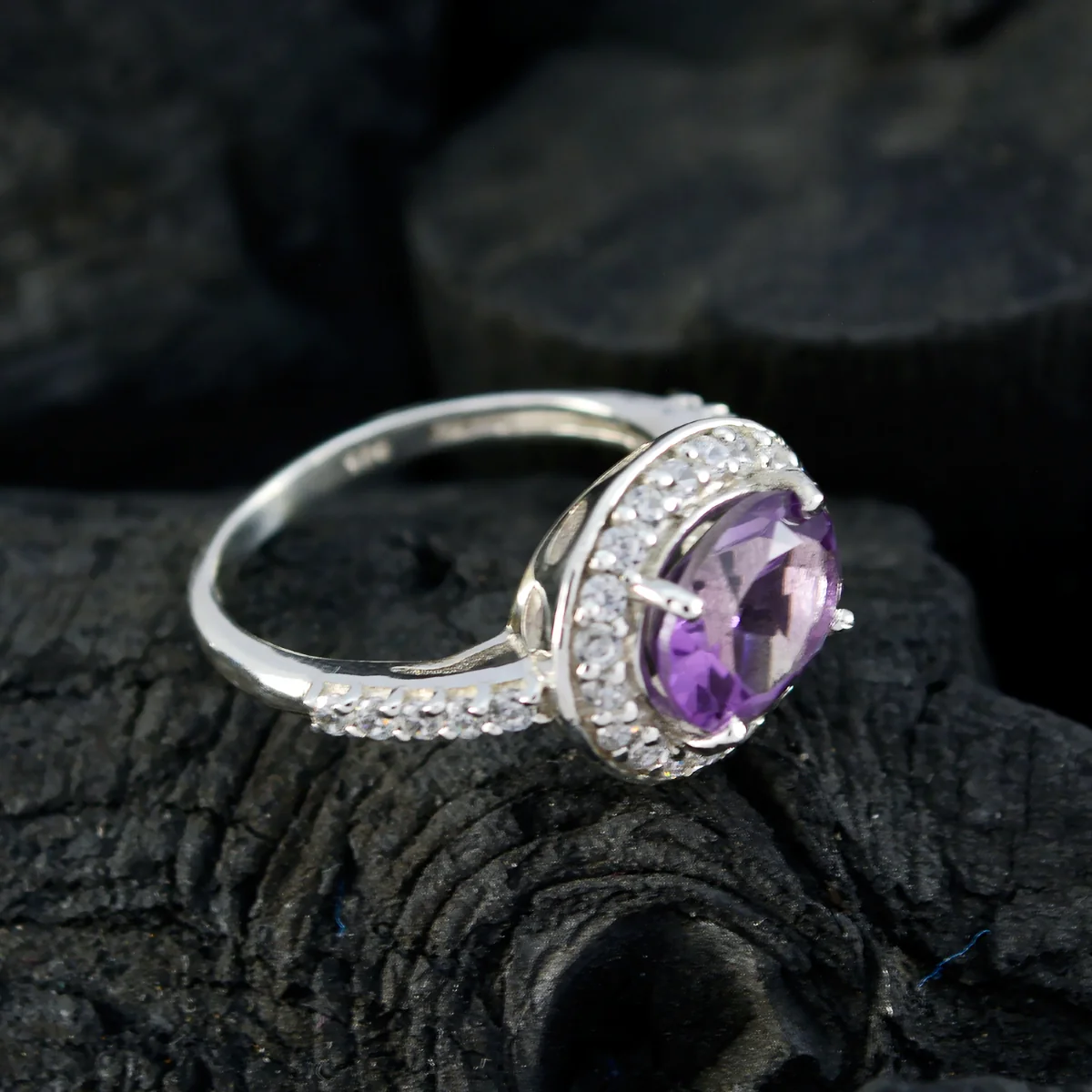 Amethyst Halo American 925 Sterling Silver Purple Gemstone Whisper-thin Contemporary Ring Jewelry - Image 4