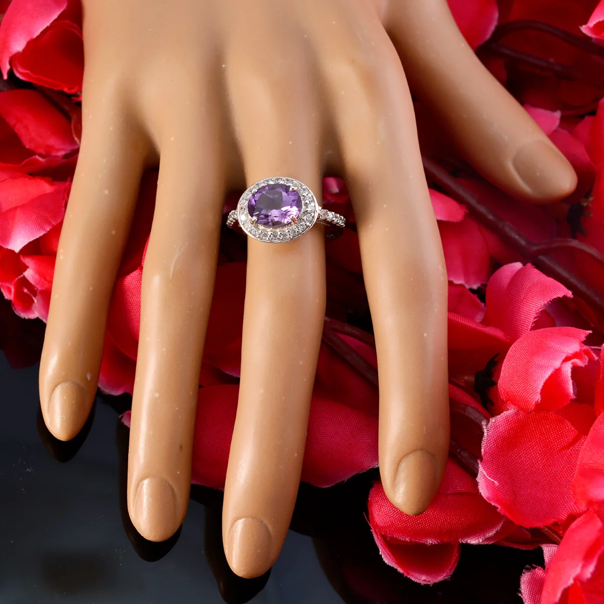 Amethyst Halo American 925 Sterling Silver Purple Gemstone Whisper-thin Contemporary Ring Jewelry - Image 5