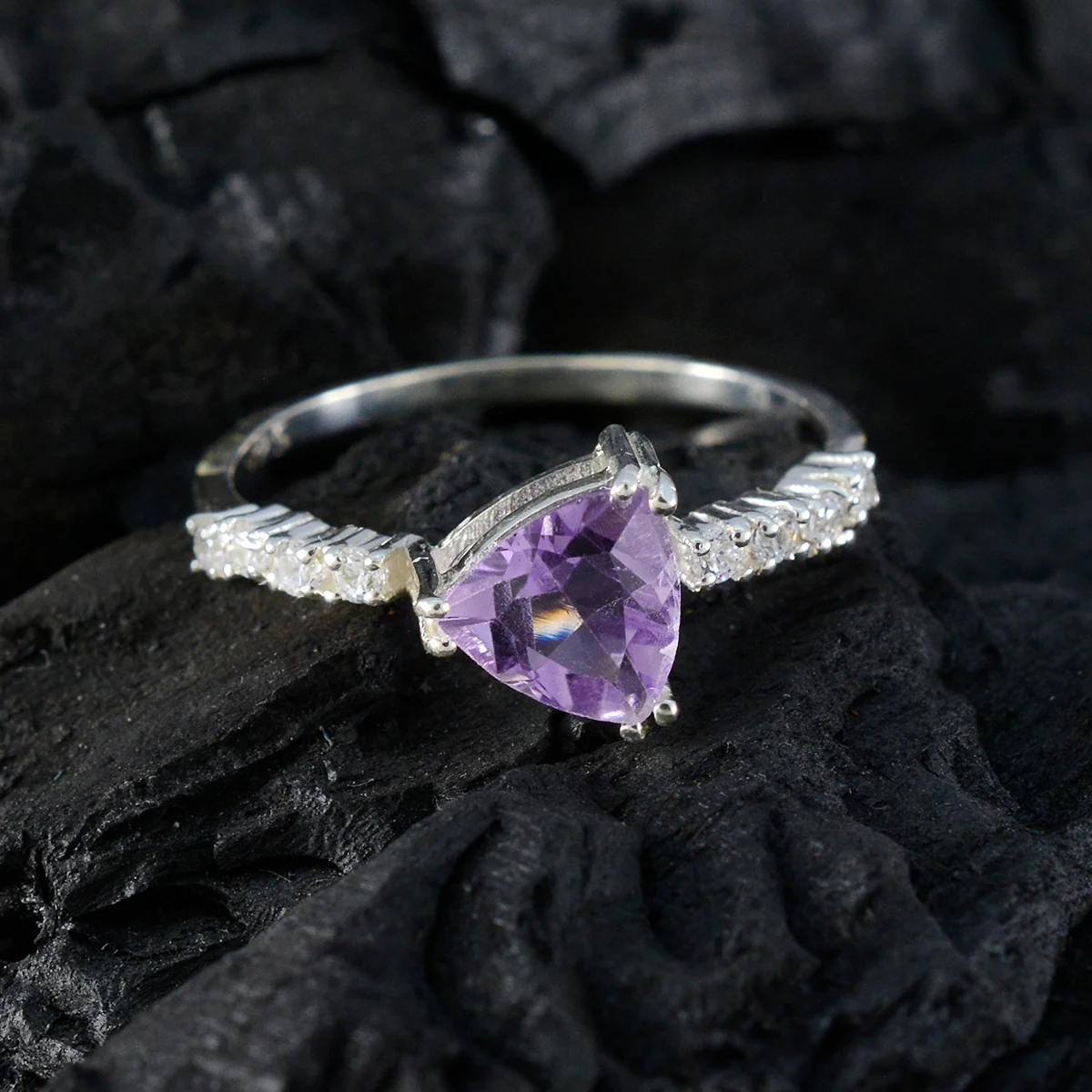Amethyst Halo American Sterling Silver Purple Gems Elegant  Trendy Ring Jewellery - Image 4