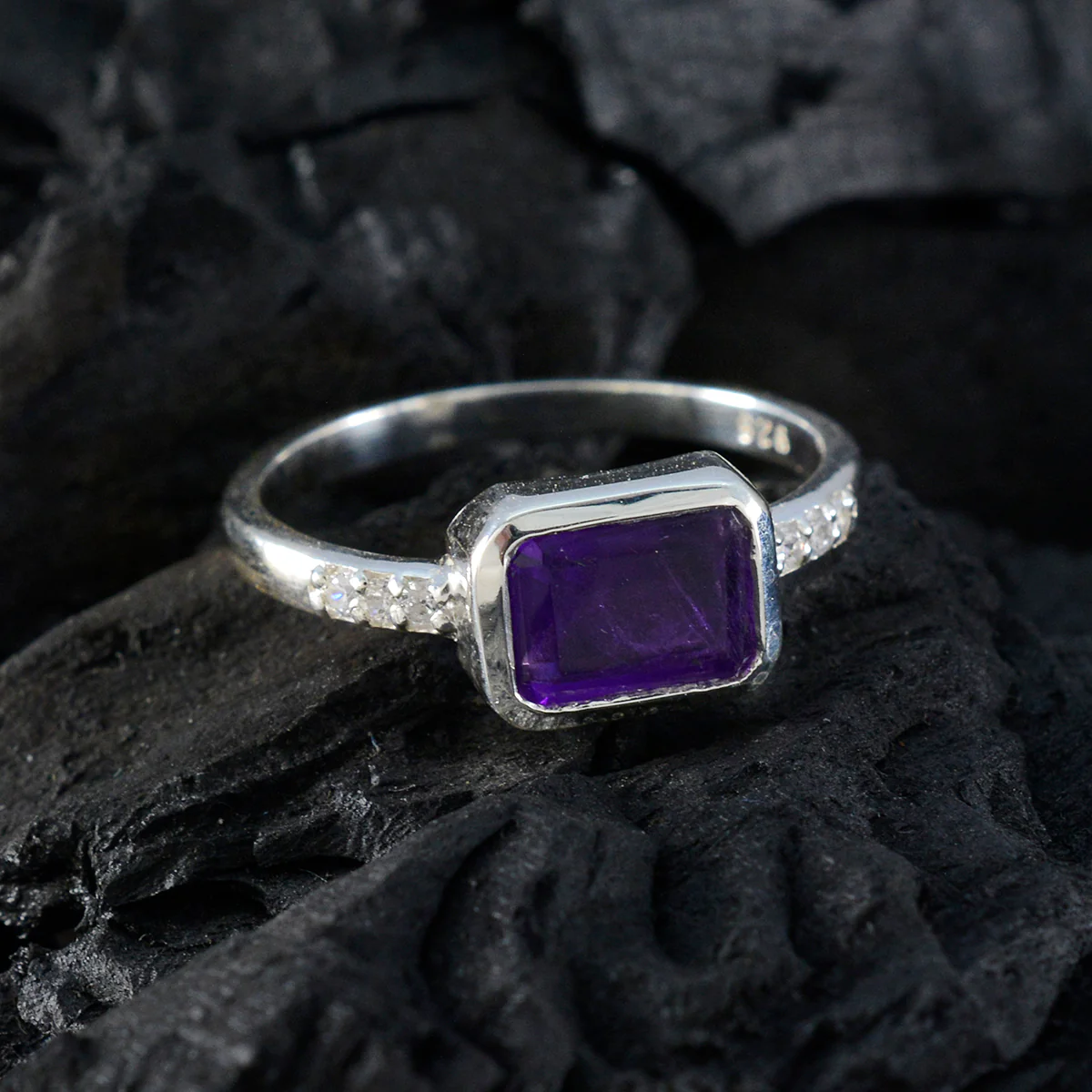 Amethyst Halo American Sterling Silver Purple Gemstones Delicate Trendy Ring Jewellery - Image 4