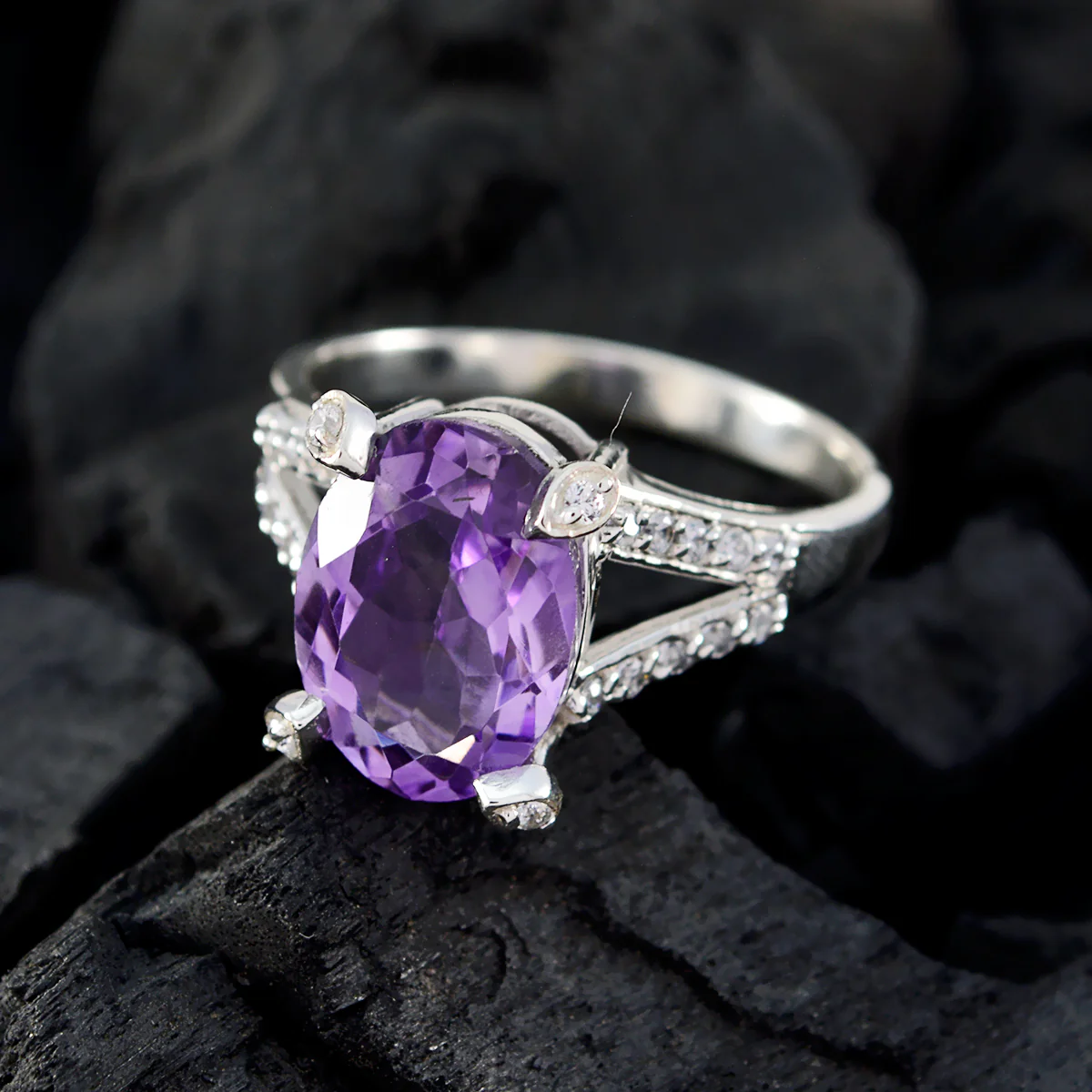 Amethyst Halo Egyptian 92.5 Silver Purple Gemstones Classic Artisan Ring Jewellery - Image 4