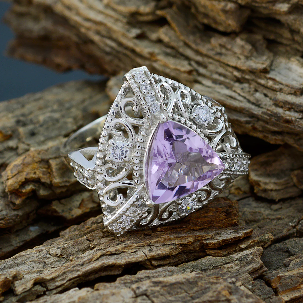 Amethyst Halo Egyptian 925 Sterling Silver Purple Gems Statement Filigree Ring Jewelry - Image 4