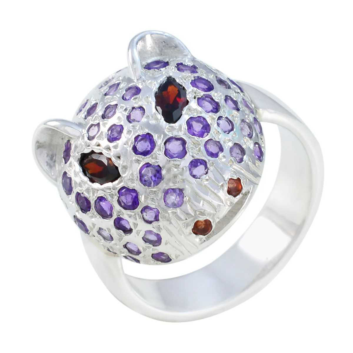 Amethyst Halo Egyptian 925 Sterling Silver Purple Gemstones Eye-catching Abstract Ring Jewelry