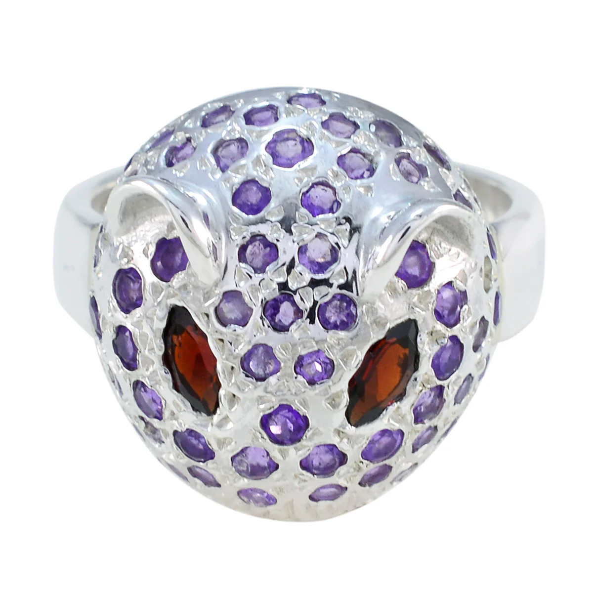 Amethyst Halo Egyptian 925 Sterling Silver Purple Gemstones Eye-catching Abstract Ring Jewelry - Image 2