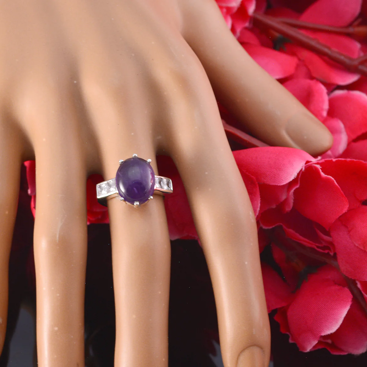 Amethyst Halo Egyptian Silver Purple Gemstone Slim Fairytale Ring Jewelry - Image 4