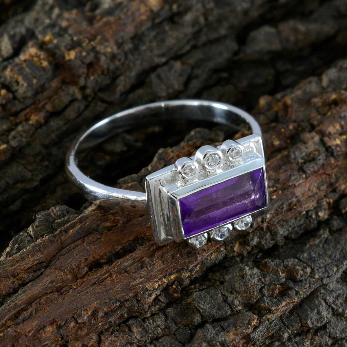 Amethyst Halo Egyptian Sterling Silver Purple Gemstones Featherlight Fairytale Ring Jewelry - Image 3