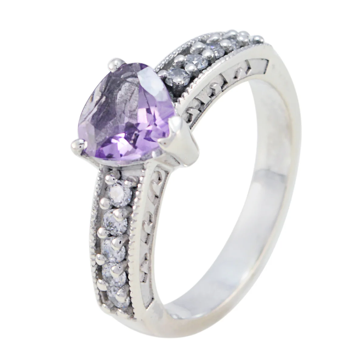 Amethyst Halo French 925 Silver Purple Gemstones Slim Fairytale Ring Jewellery - Image 2
