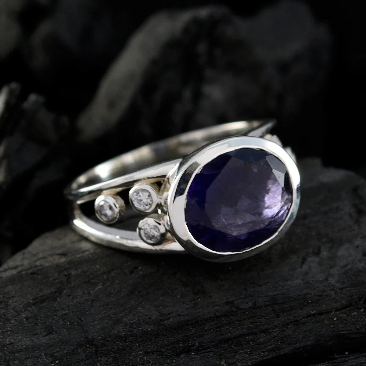 Amethyst Halo French Sterling Silver Purple Gemstone Classic Abstract Ring Jewelry - Image 4
