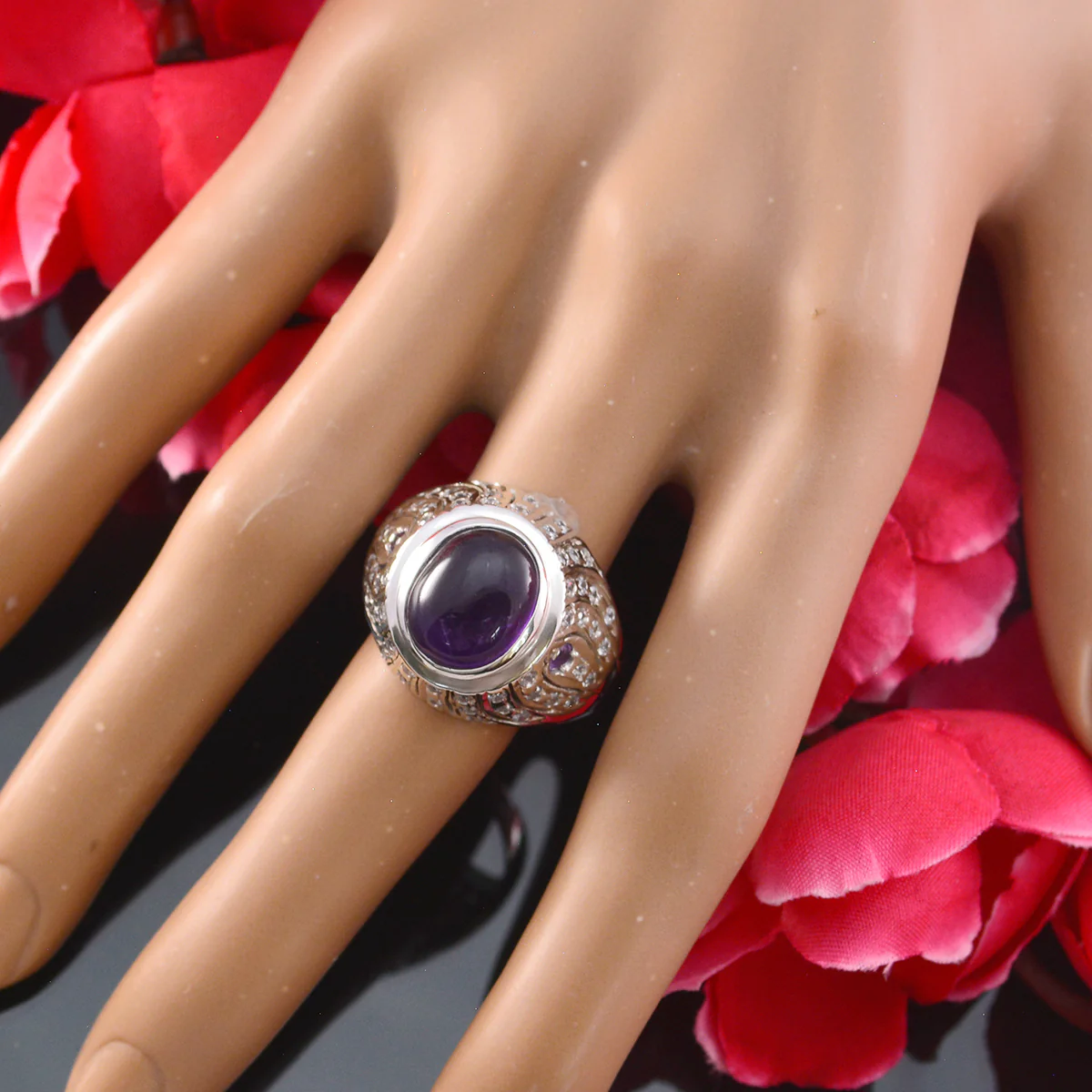 Amethyst Halo German 92.5 Silver Purple Gemstones Versatile Modern Ring Jewelry - Image 6