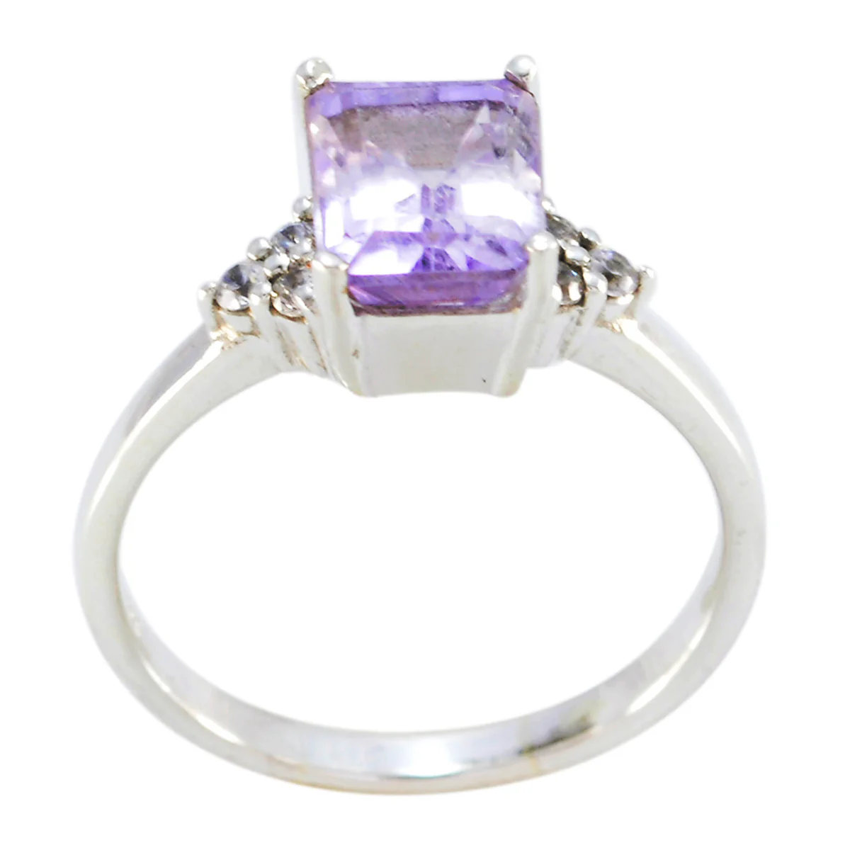 Amethyst Halo German 925 Silver Purple Gems Slim Contemporary Ring Jewelry - Image 2