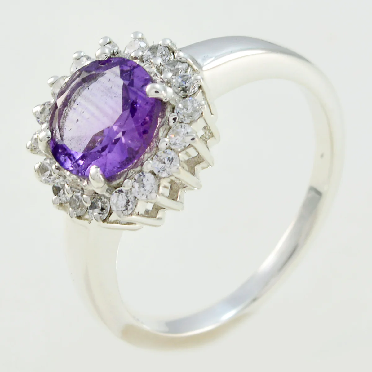 Amethyst Halo German 925 Silver Purple Gemstones Featherlight Romantic Ring Jewellery - Image 2